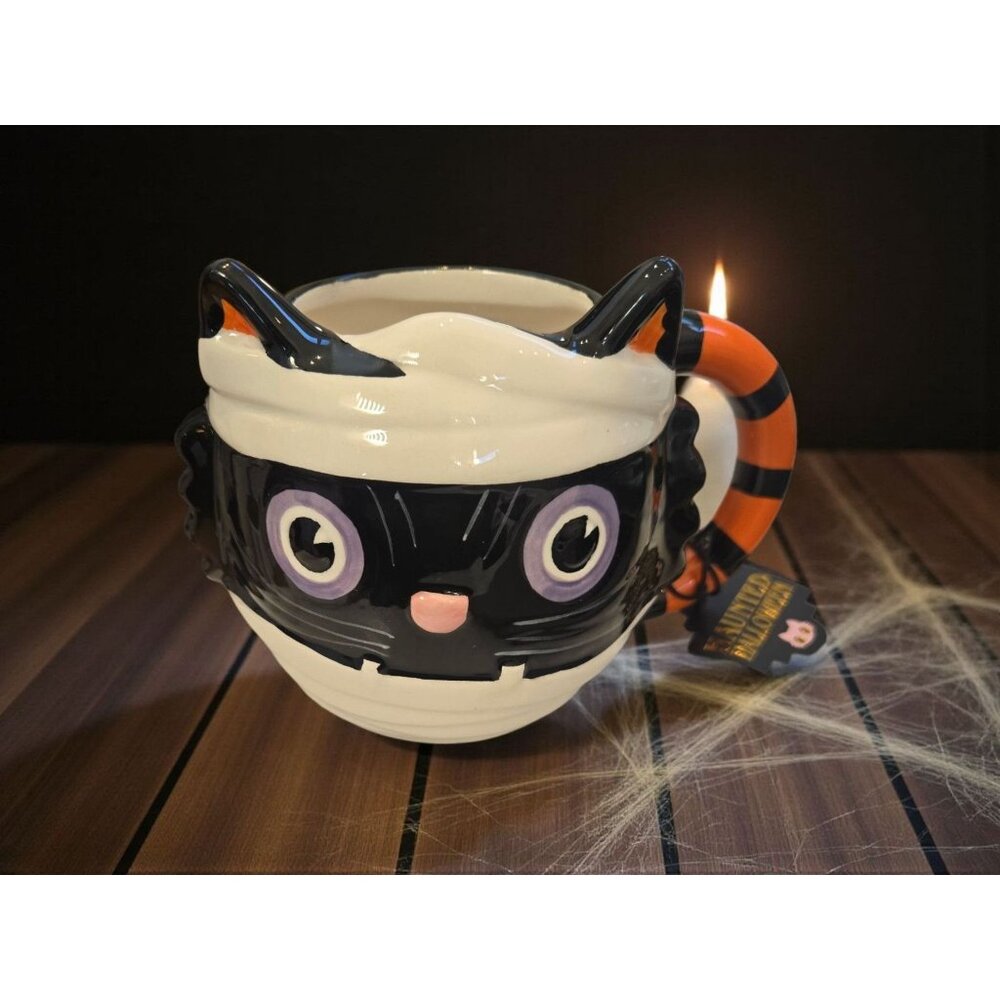 New Black / White / Orange Happy Spooky Ghost Cat Halloween Coffee Mug Gift